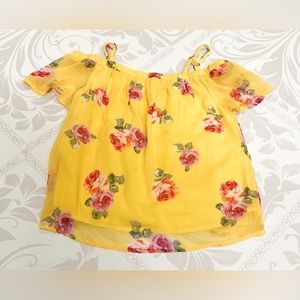 Girls Abercrombie Kids Yellow Chiffon Floral Off shoulder strap size 7/8